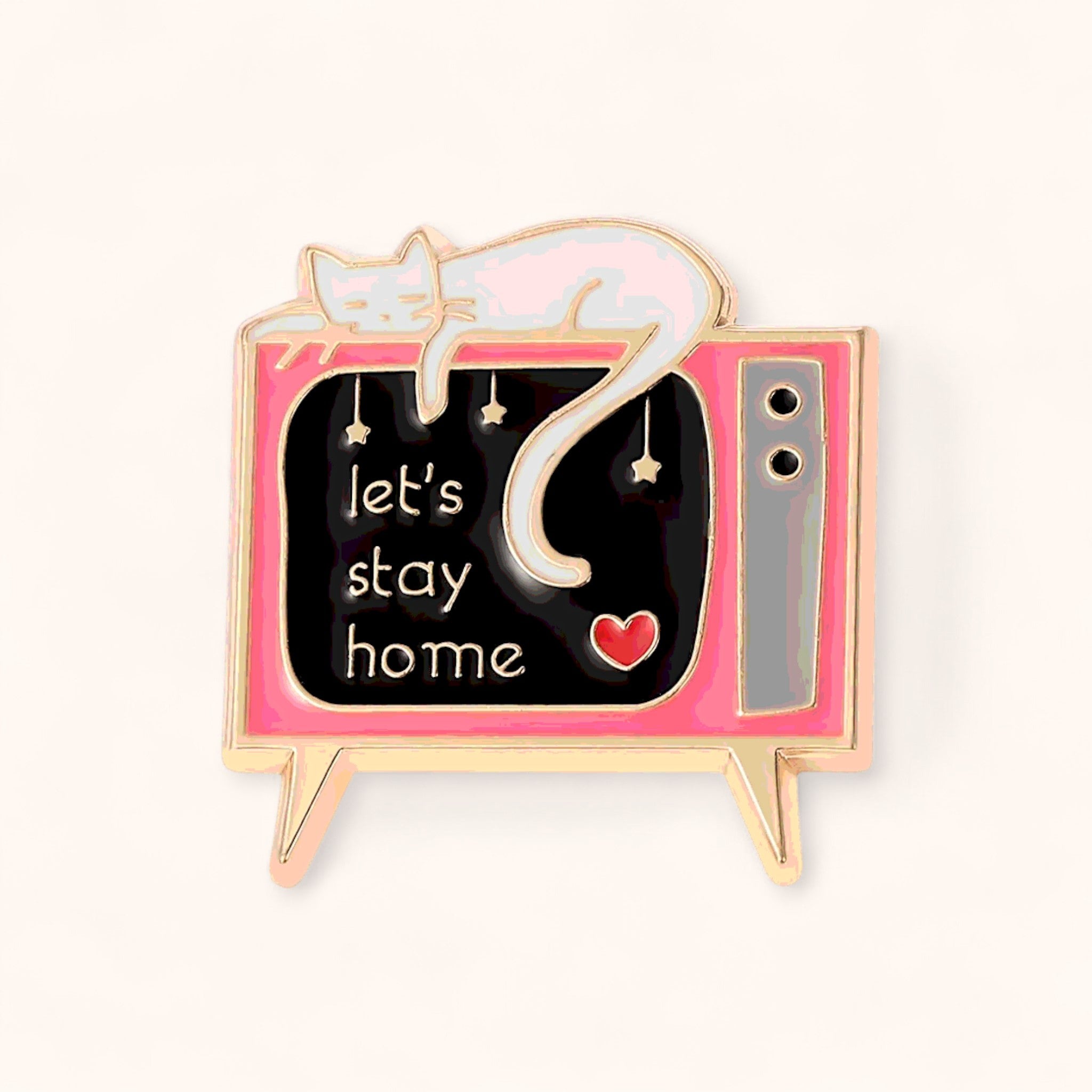 Let’s Stay Home Retro TV Cat Enamel Pin
