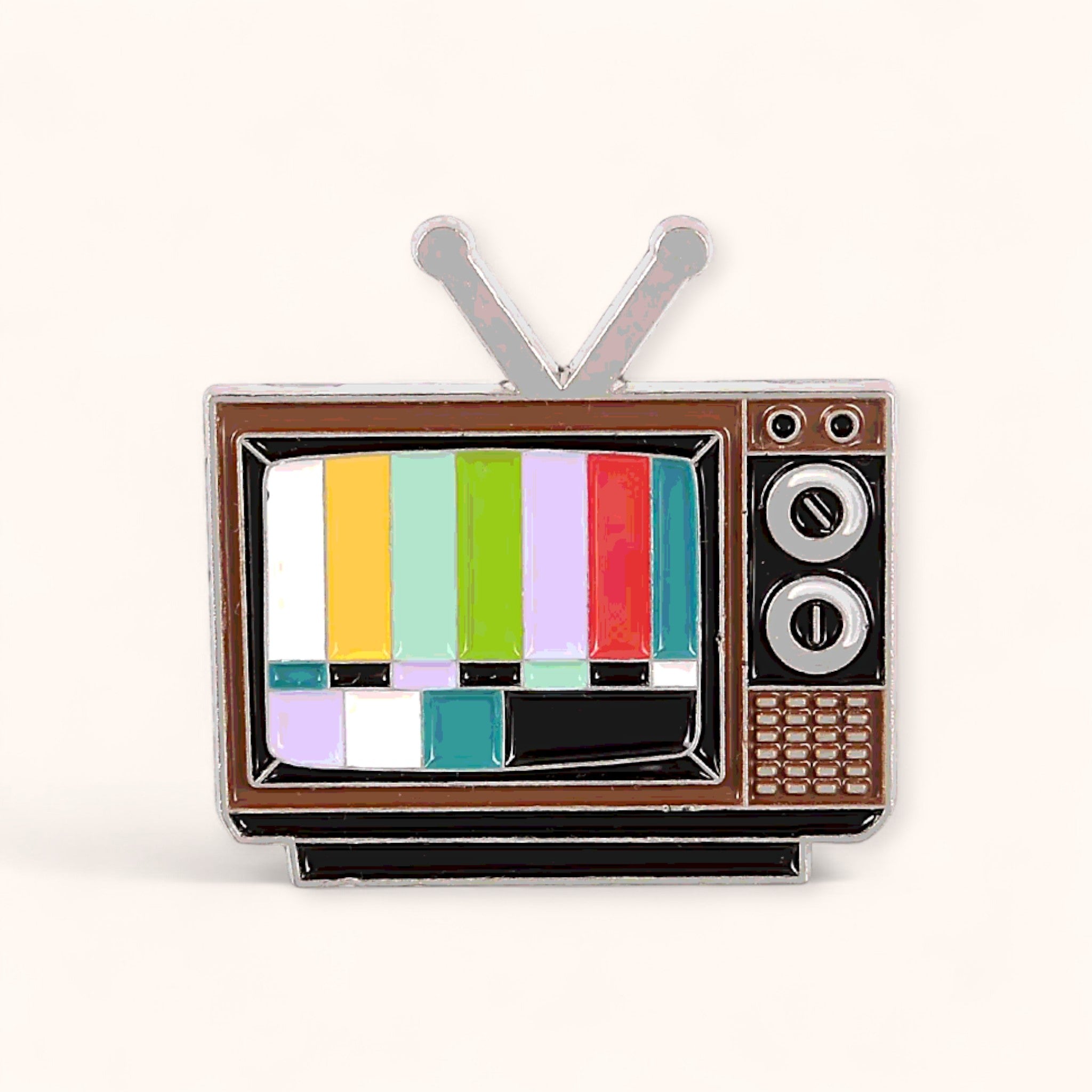 Vintage-style television set with color bars | enamel pin