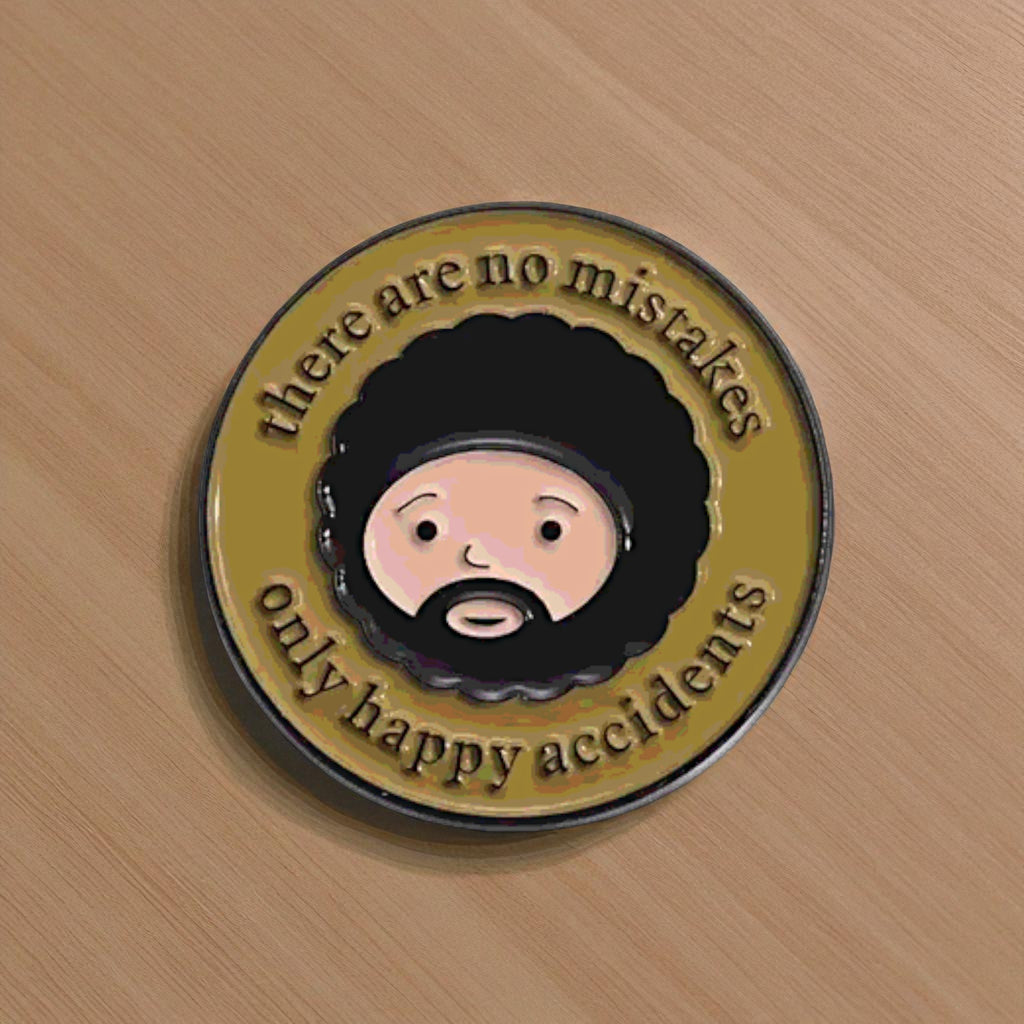Circular enamel pin Bob Ross