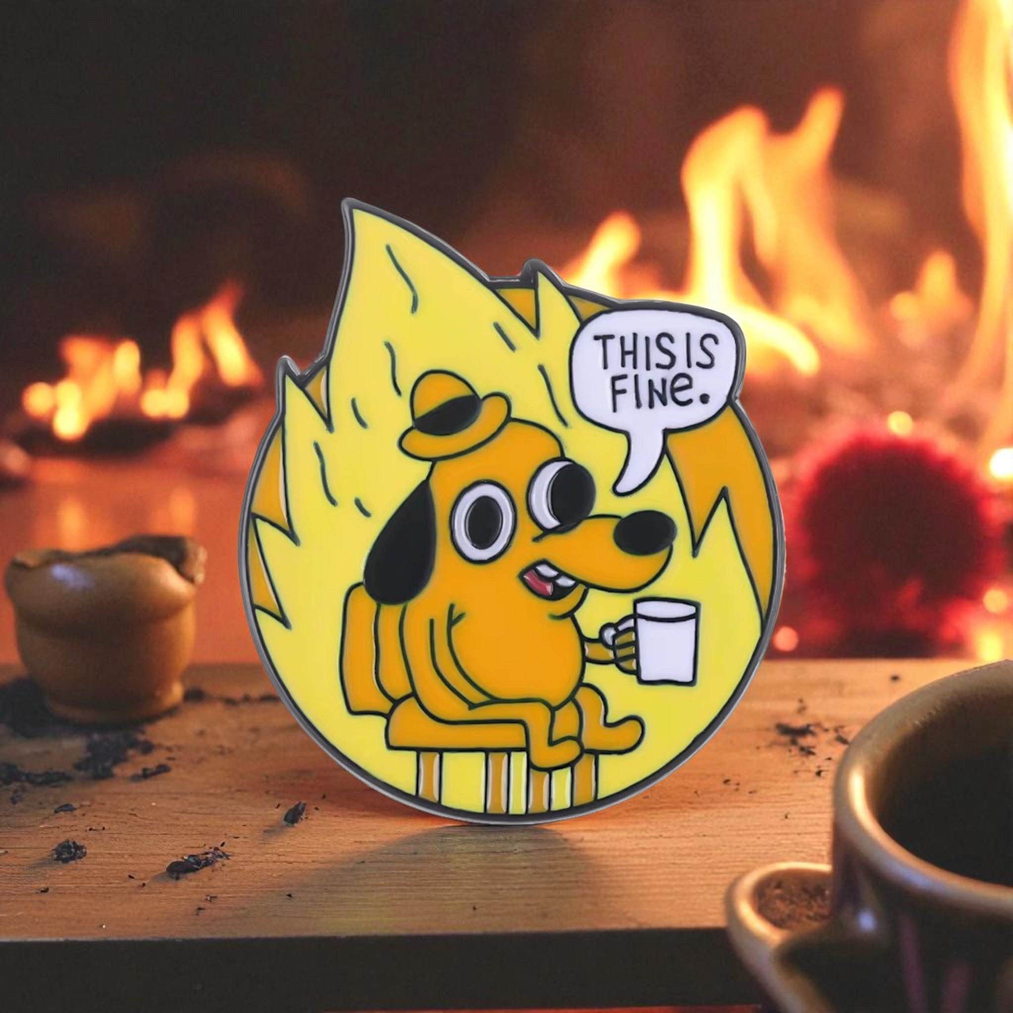 Dog Meme Enamel Pin This is fine'