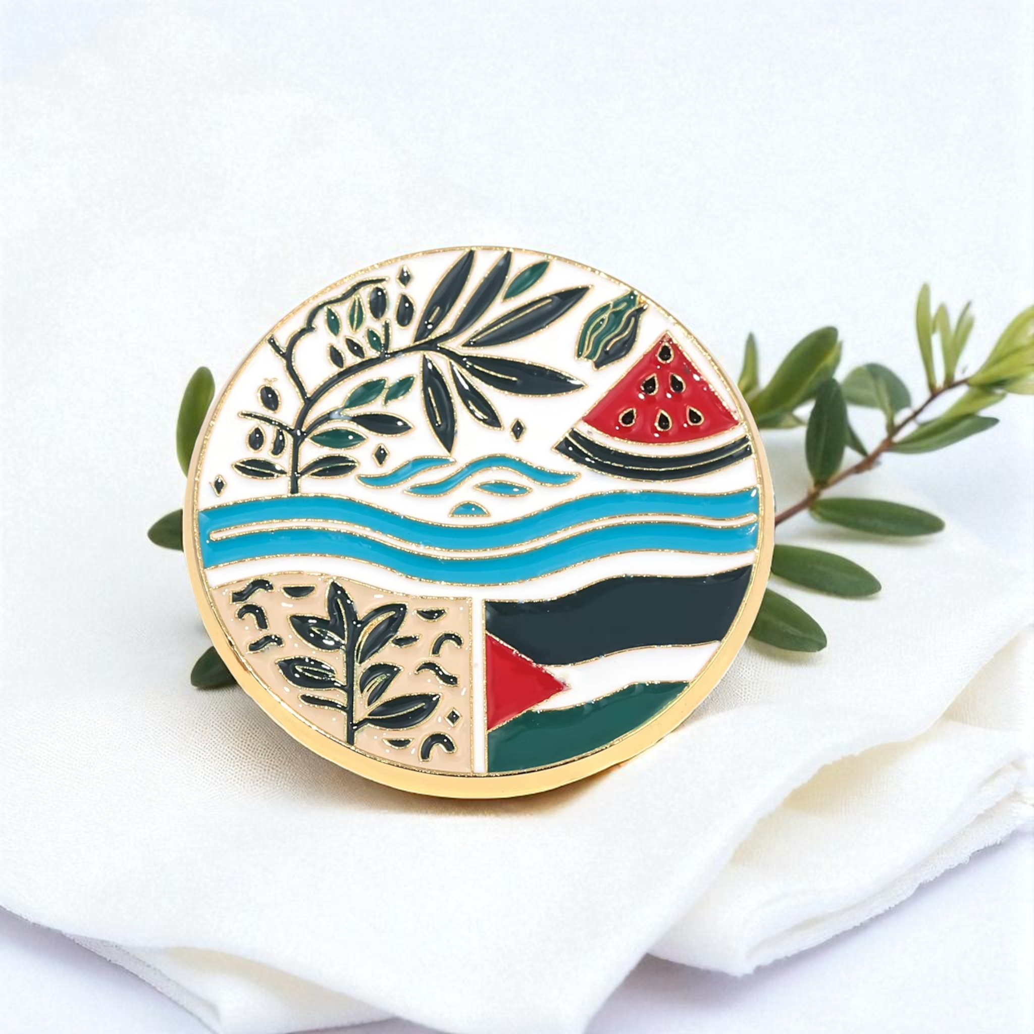 Palestine Heritage Round Enamel Pin